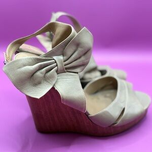 Valentino Garavani Cream and Brown Wedge Sandals with Bow Detail used size 39